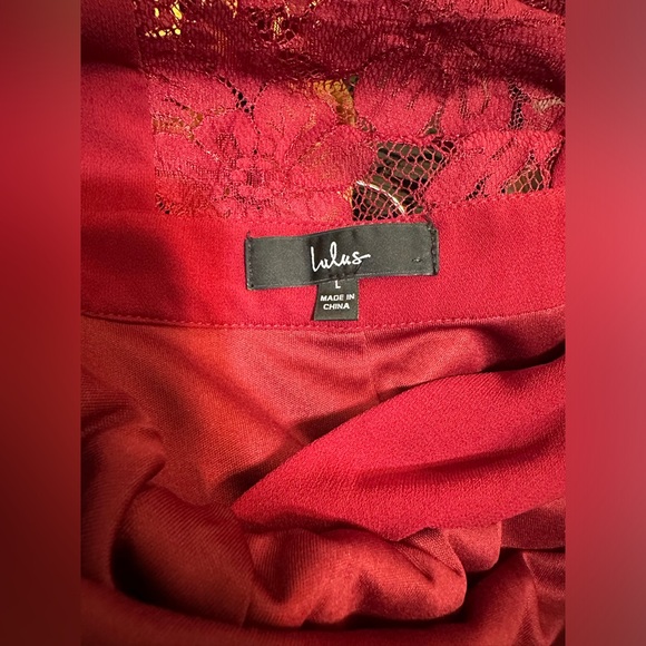 GUC LULUS Kiska Burgundy Lace Wide-Leg V-Neck Jumpsuit - Picture 5 of 13